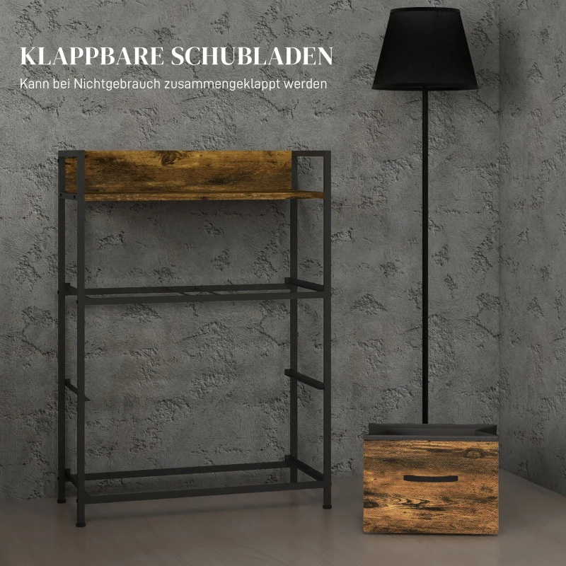HOMCOM Ladekast, Dressoir, 4 Stoffen Laden, Industrieel Ontwerp, 60x29x85cm, Bruin/Zwart(m-6)