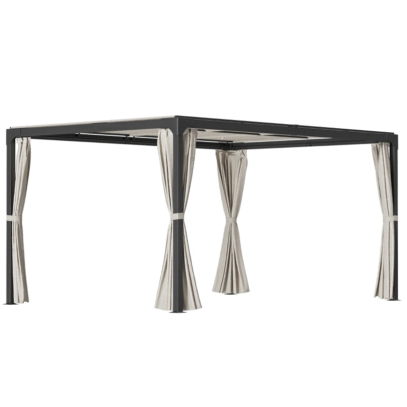 Outsunny Pergola z Pawilonem, 4 Zasłony, 1 Ruchomy Dach, Ochrona Przed Słońcem, Beżowy