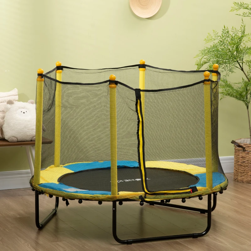 HOMCOM 4.6FT Kids Trampoline, with Safety Net, for Kids 3-10 Years - Yellow