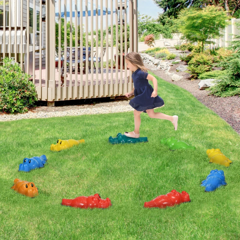 ZONEKIZ 9PCs Kids Stepping Stones, Crocodile-Designed Sensory Toys, with Anti-Slip Edge Balance River Stones