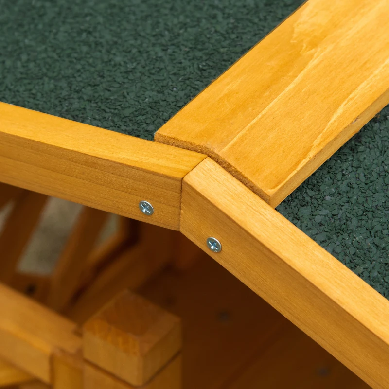 PawHut Caseta para Gatos de Madera 77x50x73 cm Casa para Gatos con 2 Niveles con Techo Asfáltico Terraza Vallada Cueva y Escalera para Interior y Exterior Natural