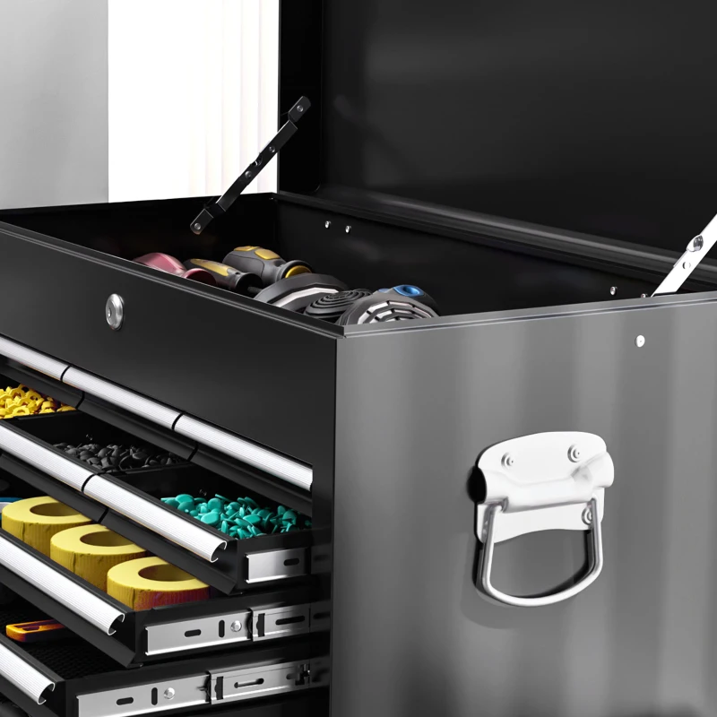 HOMCOM 19 Drawer, Two-Part Tool Storage Chest on Wheels - Black(m-9)