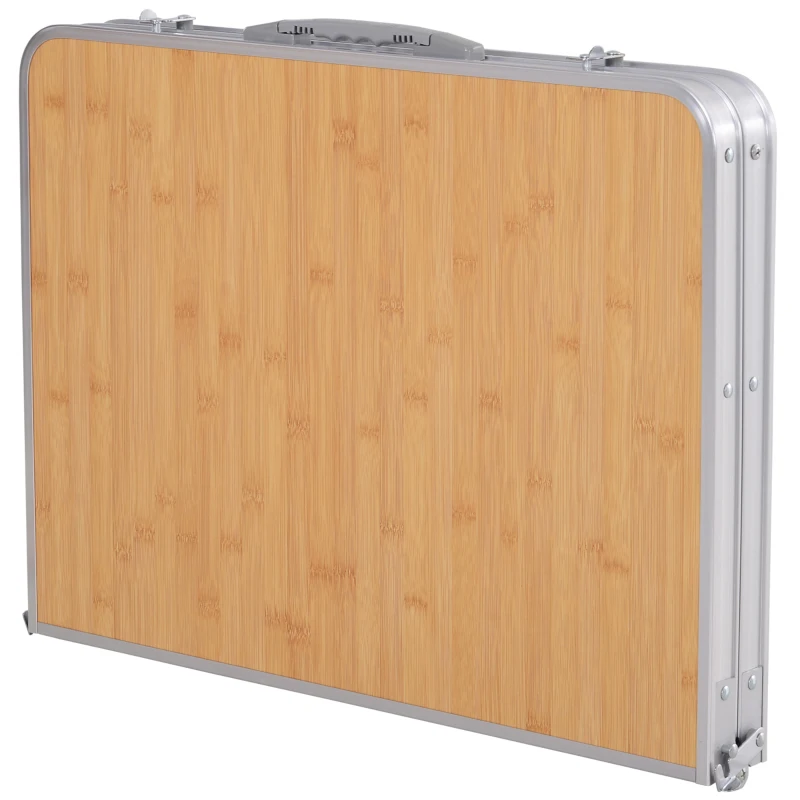 Table de camping pliante avec rallonge alu. MDF imitation bambou