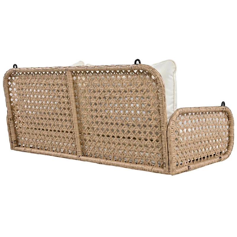 Dondolo Doppio in PE-Rattan per Giardino con Cuscini Lavabili e 2 Posti, Portata 320 kg, Beige