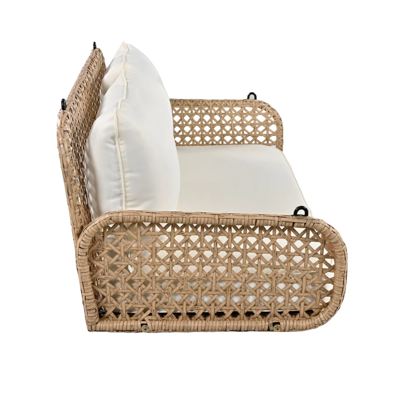 Dondolo Doppio in PE-Rattan per Giardino con Cuscini Lavabili e 2 Posti, Portata 320 kg, Beige