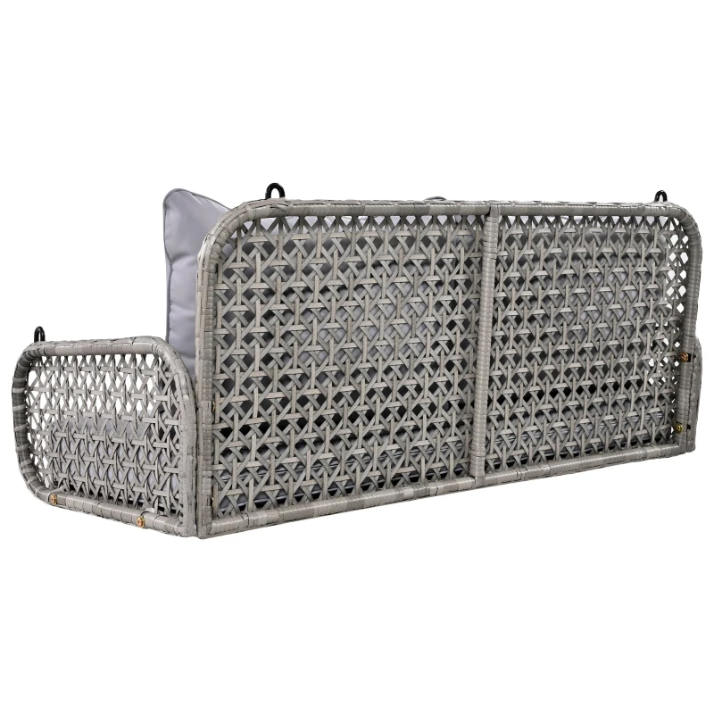 Dondolo Doppio in PE-Rattan da Giardino con Cuscini Lavabili e 2 Catene, Portata 320 kg, Grigio