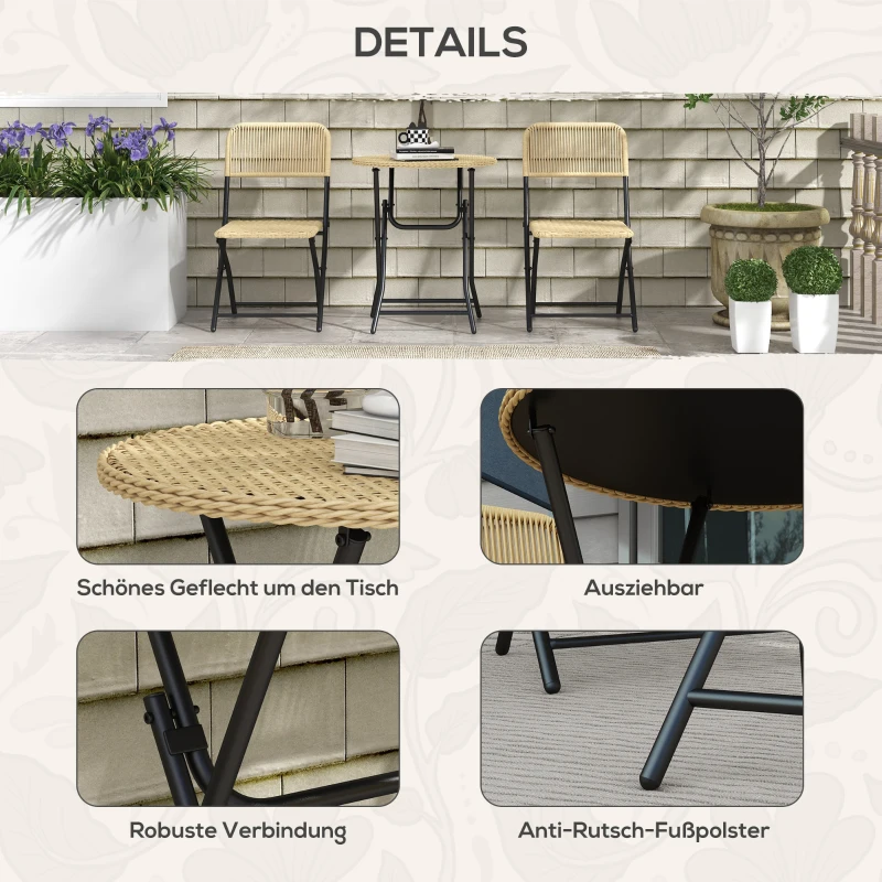 Outsunny Bistroset in Rattanlook, 2 stoelen met ronde tafel, inklapbaar, stalen frame, geel