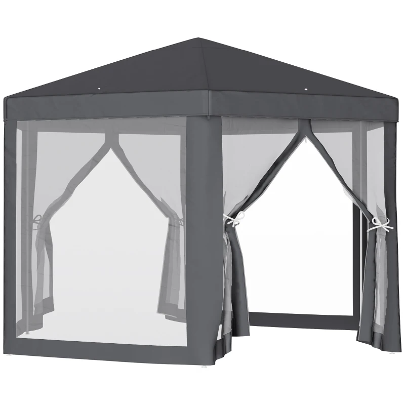 Outsunny Pavillon Gartenpavillon mit Moskitonetz Partyzelt Gartenzelt Festzelt Zelt 6-eckig Polyester+Metall Grau 394x394x250cm