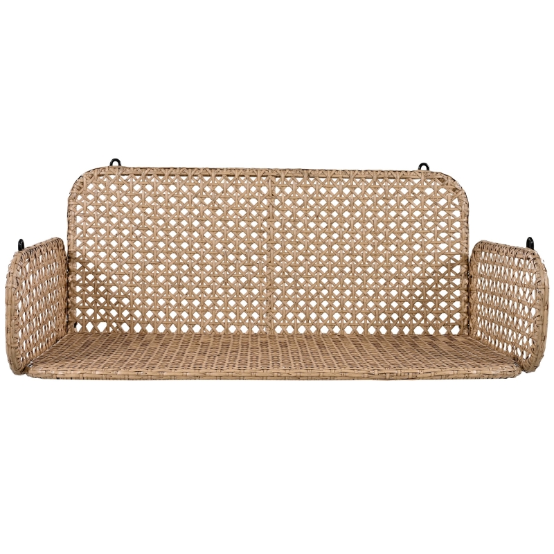 Dondolo Doppio in PE-Rattan per Giardino con Cuscini Lavabili e 2 Posti, Portata 320 kg, Beige