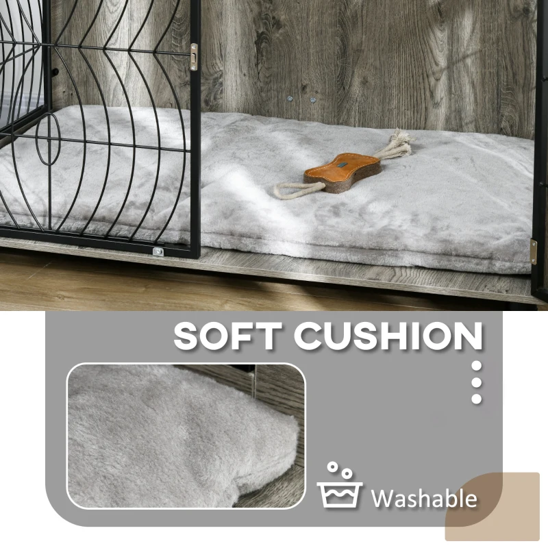 PawHut 46.46'' Dog Crate Furniture End Table w/ Plush Washable Cushion, Lockable Door, for Extra Large Dogs