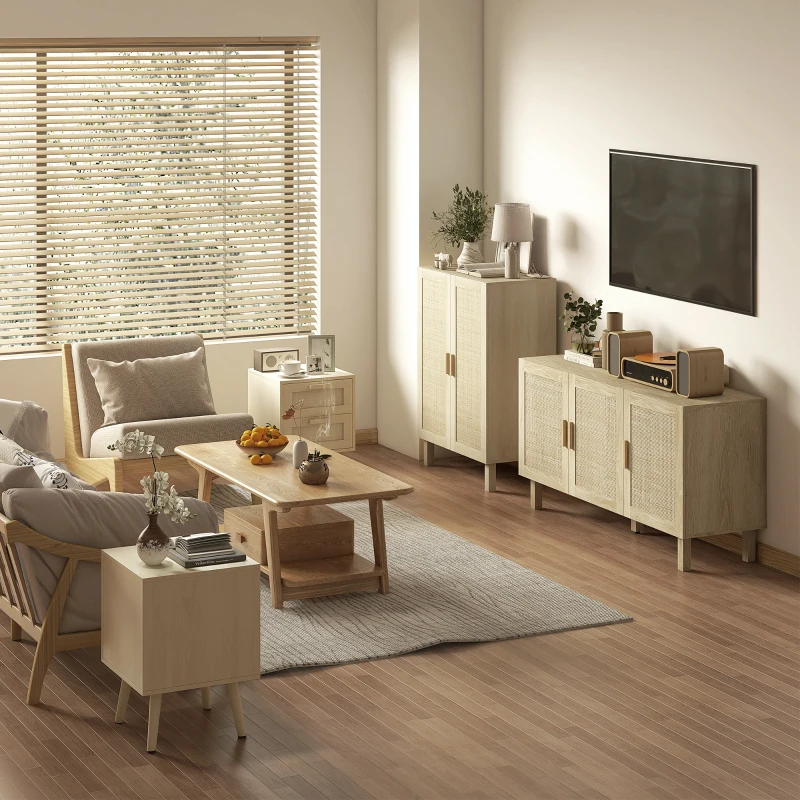 Homcom Set 2 Noptiere Boho cu 2 Sertare Spatioase(m-8)