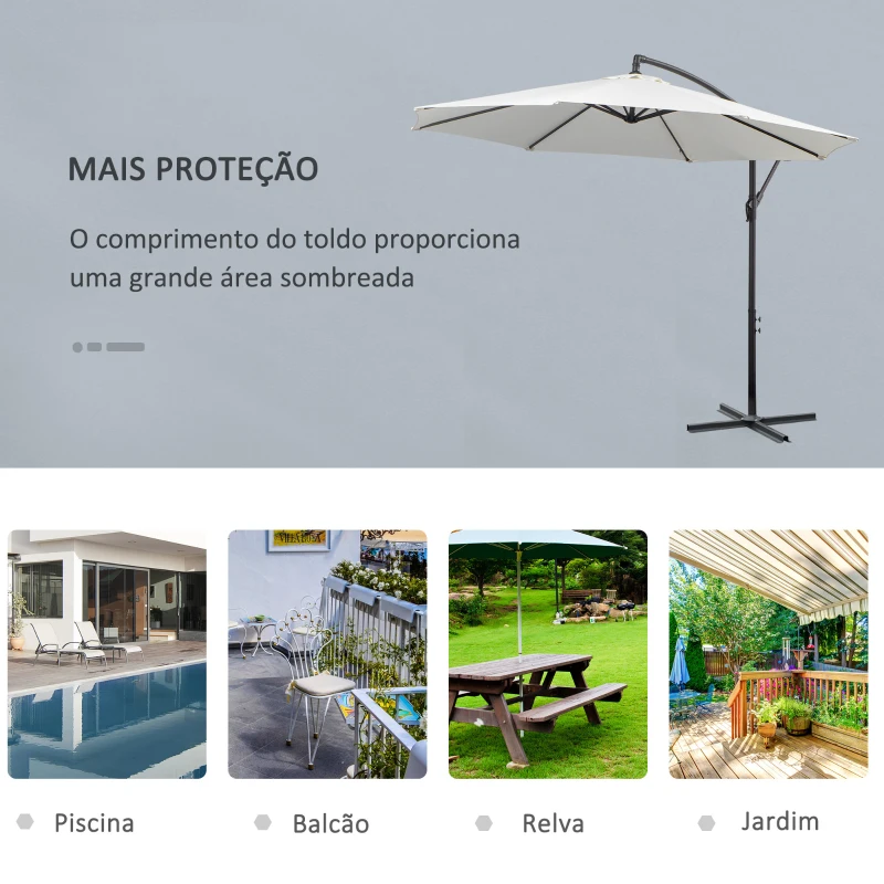 Outsunny Chapéu de Sol de Jardim Ø295x245 cm Chapéu de Sol Excêntrico Inclinável com Manivela Base Cruzada Creme