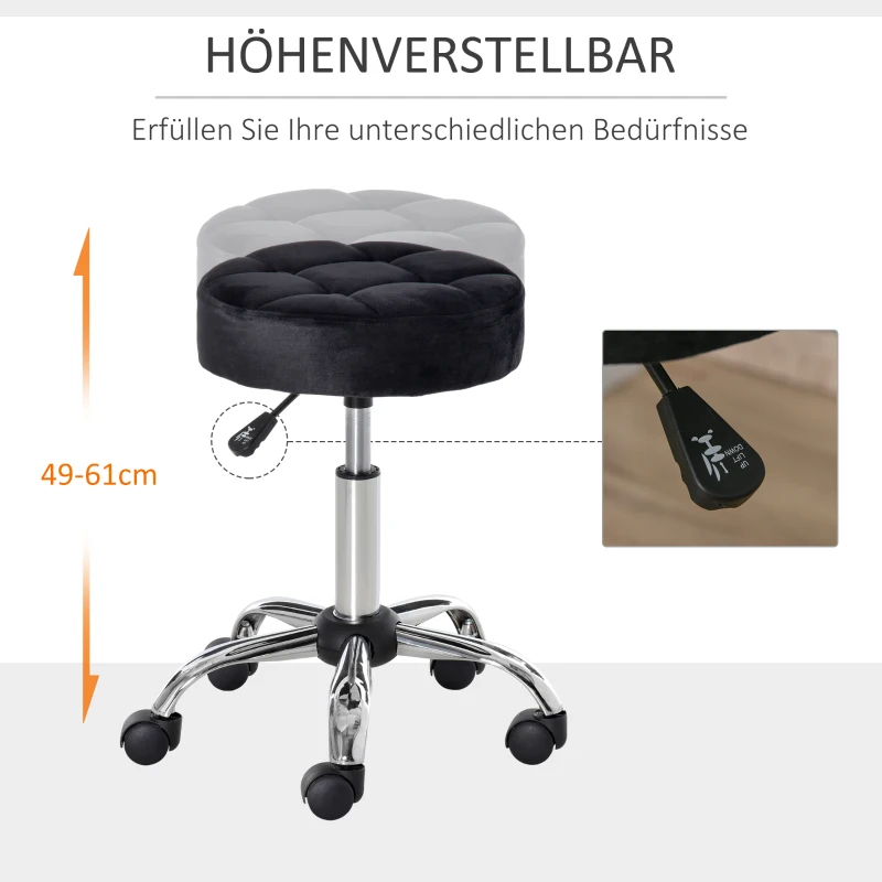 HOMCOM Salonkruk, in hoogte verstelbaar, met fluweelachtige bekleding, Ø35 x 49-61 cm, Zwart