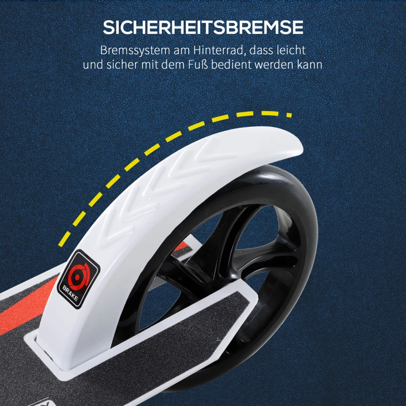 HOMCOM Kinderscooter, Kickscooter mit Stoßdämpfung, Tretroller, Klappbar und Höheverstellbar, ab 14 Jahren, Aluminium, Weiß, 92,5 x 37,5 x 82-97 cm