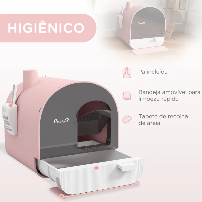 PawHut Caixa de Areia para Gatos com Porta Dianteira Bandeja Removível Pá Tapete e Filtro 43x44x47 cm Rosa