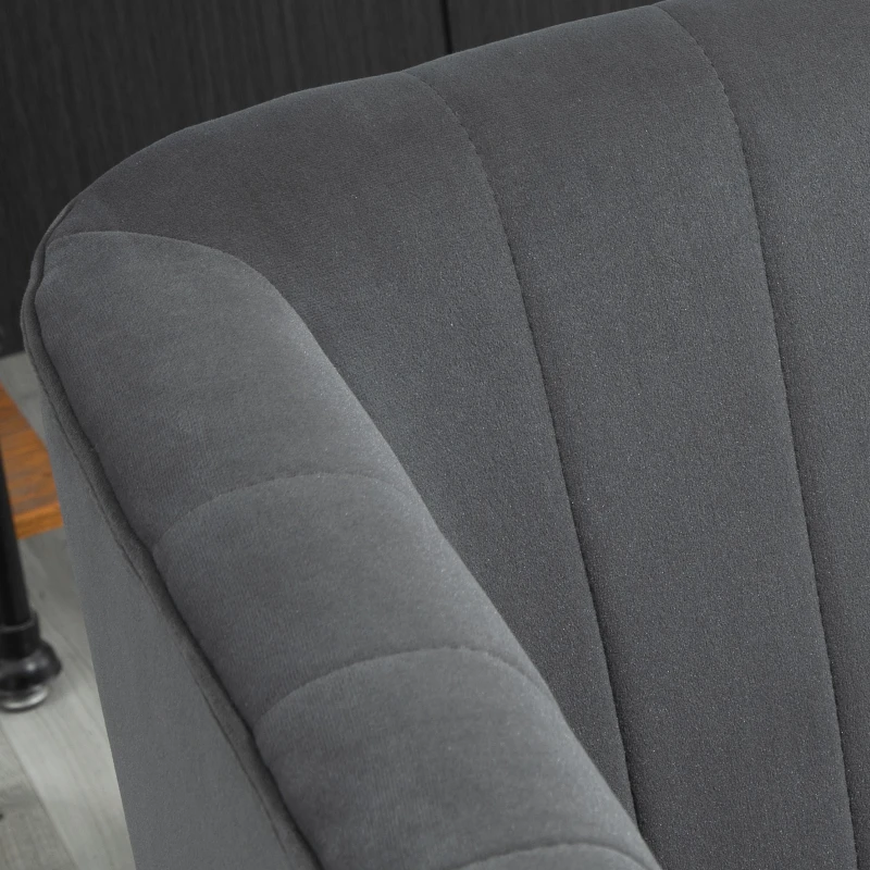 HOMCOM Sillón Nórdico Acolchado Silla Individual Tapizada en Terciopelo Vintage de Madera con Patas y Reposabrazos 71x65x76 cm Gris