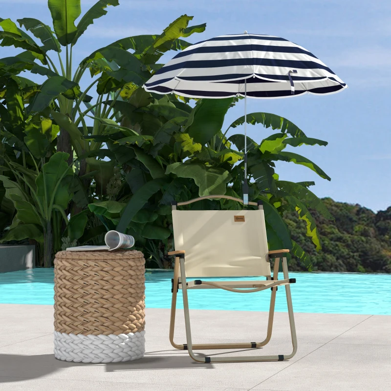 Outsunny Chapéu de Sol de Praia para Cadeira Ø103x97,5 cm com Braçadeira Teto Ajustável Abertura Manual e Anti-UV Azul e Branco