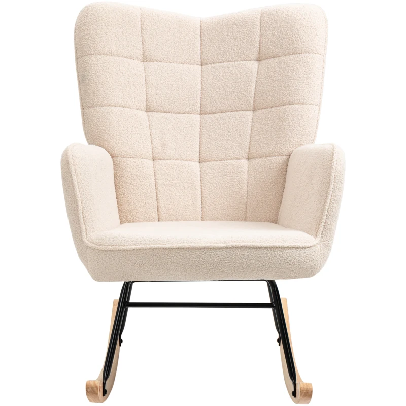 HOMCOM Schaukelstuhl im Retro-Design, Massivholz, Sessel, Relaxsessel, 98 cm x 71 cm x 101 cm, Beige(m-10)