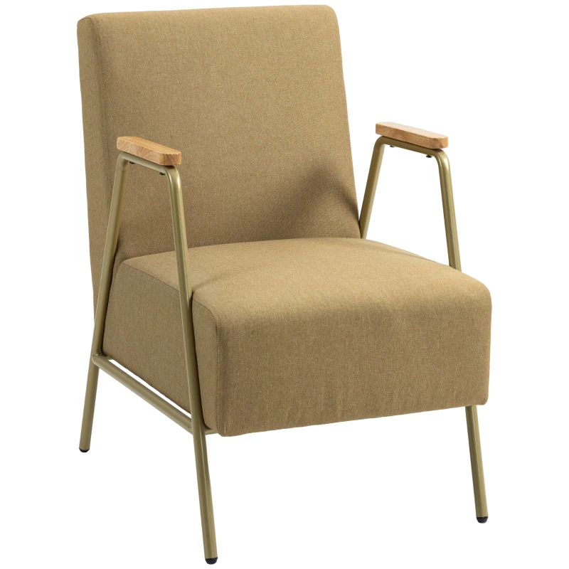 HOMCOM Poltrona Individual com Apoios de Braços Estrutura em Aço Dourado Estilo Moderno para Sala Quarto 62x81x92 cm Castanho