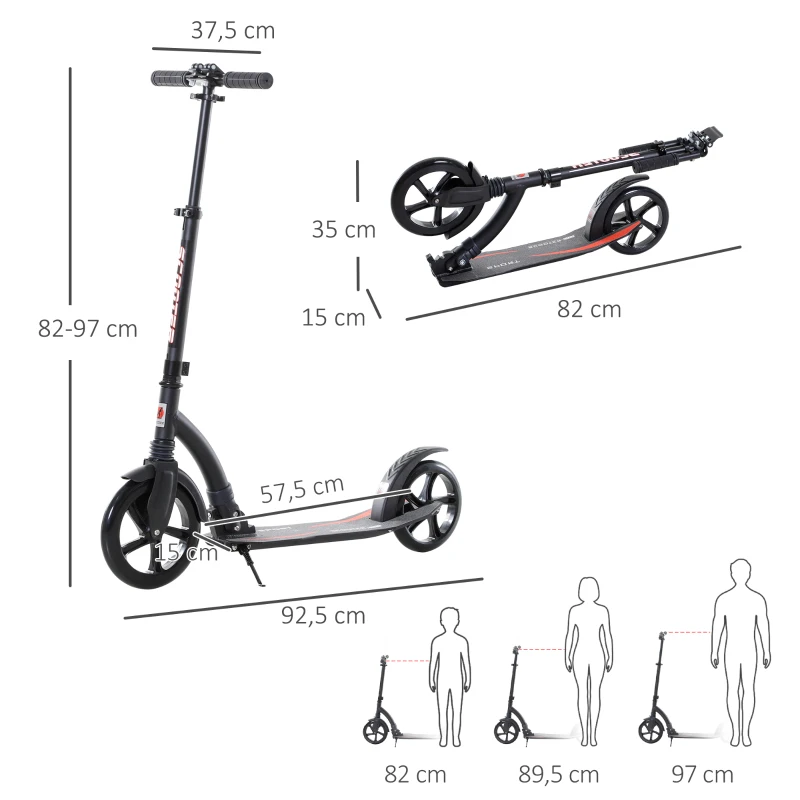 HOMCOM Roller Tretroller Kickscooter Klapproller, klappbar, Stoßdämpfer, ab 14 Jahren, Schwarz