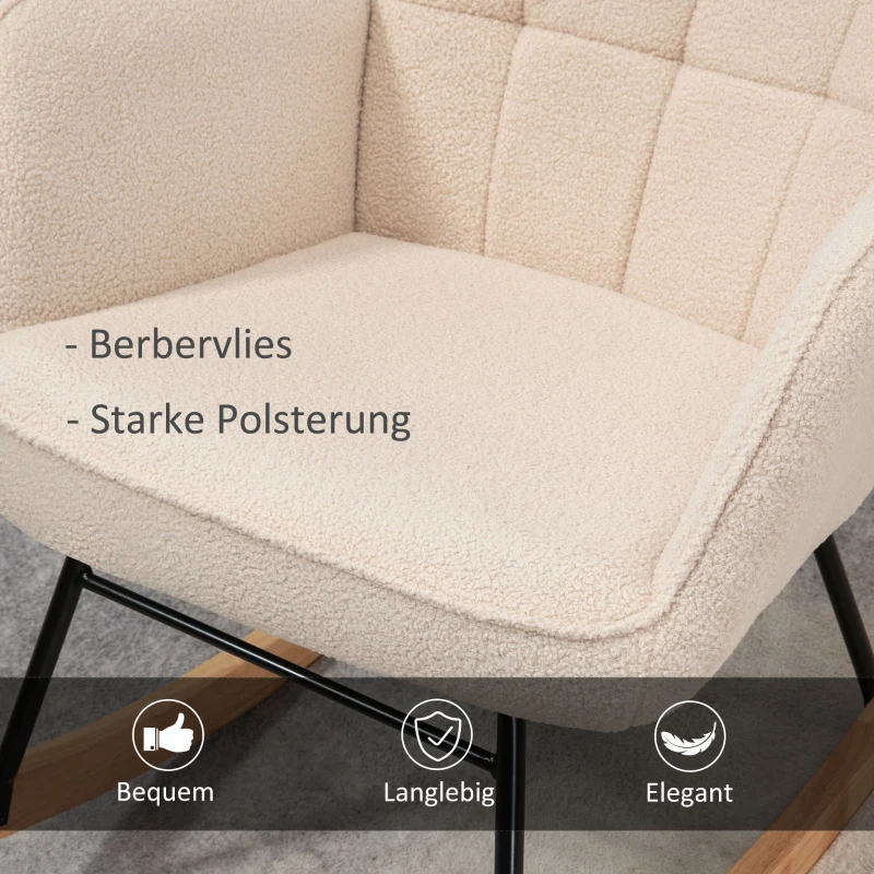 HOMCOM Schaukelstuhl im Retro-Design, Massivholz, Sessel, Relaxsessel, 98 cm x 71 cm x 101 cm, Beige(m-5)