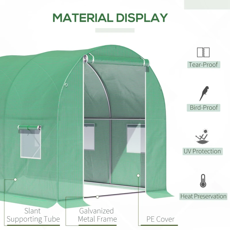 Outsunny 3x2 m Polytunnel Walk-in Greenhouse with Zip Door and Windows-Green