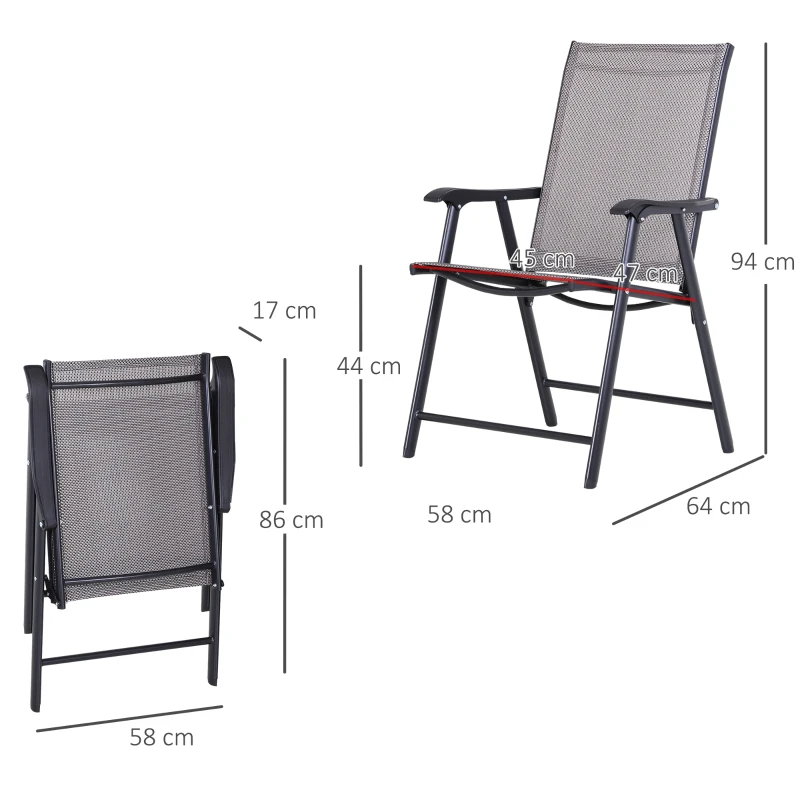 Outsunny Conjunto de 2 cadeiras dobráveis Com apoio de braços para varanda Jardim Terraço Carga 100kg 58x64x94 cm Cinza
