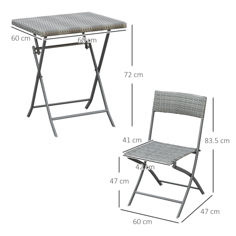 Outsunny 2-Seater Chair Bistro Set Garden Patio Table & Chair Black Rattan Furniture Grey
