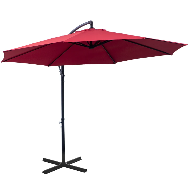 Outsunny Ampelschirm Ø300 cm neigbar Sonnenschirm mit UV-Schutz Kurbelschirm mit Ständer, Kurbelvorrichtung, Marktschirm Gartenschirm Sonnenschutz für Balkon Garten Terrasse Rot
