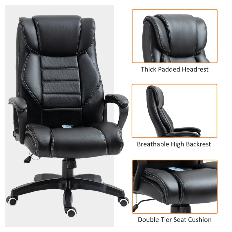 Vinsetto High Back Executive Office Chair 6- Point Vibration Massage Extra Padded Swivel Ergonomic Tilt Desk Seat, Black(m-6)