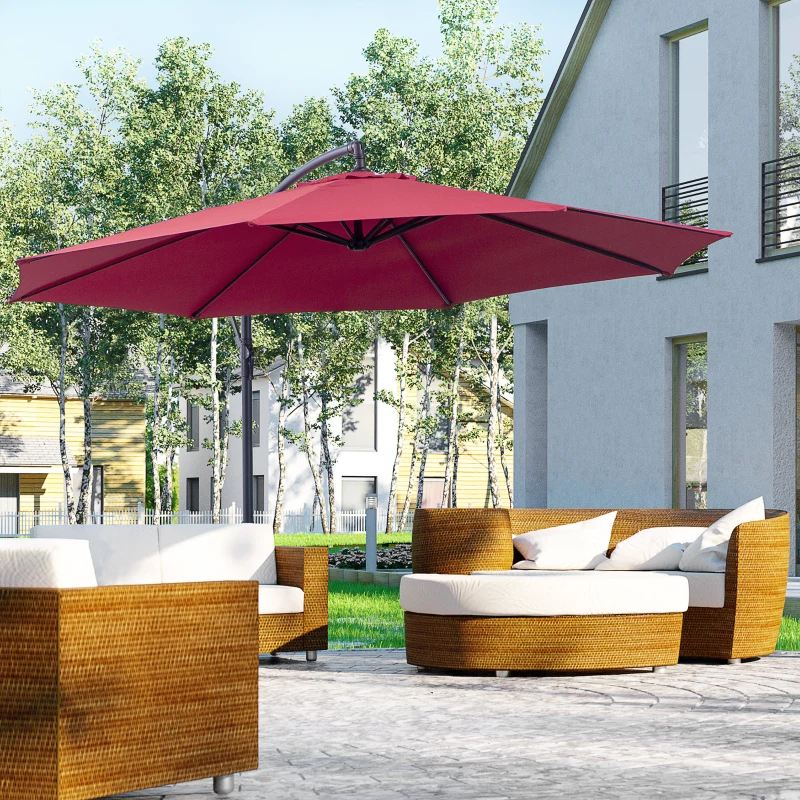 Outsunny Ampelschirm Ø300 cm neigbar Sonnenschirm mit UV-Schutz Kurbelschirm mit Ständer, Kurbelvorrichtung, Marktschirm Gartenschirm Sonnenschutz für Balkon Garten Terrasse Rot