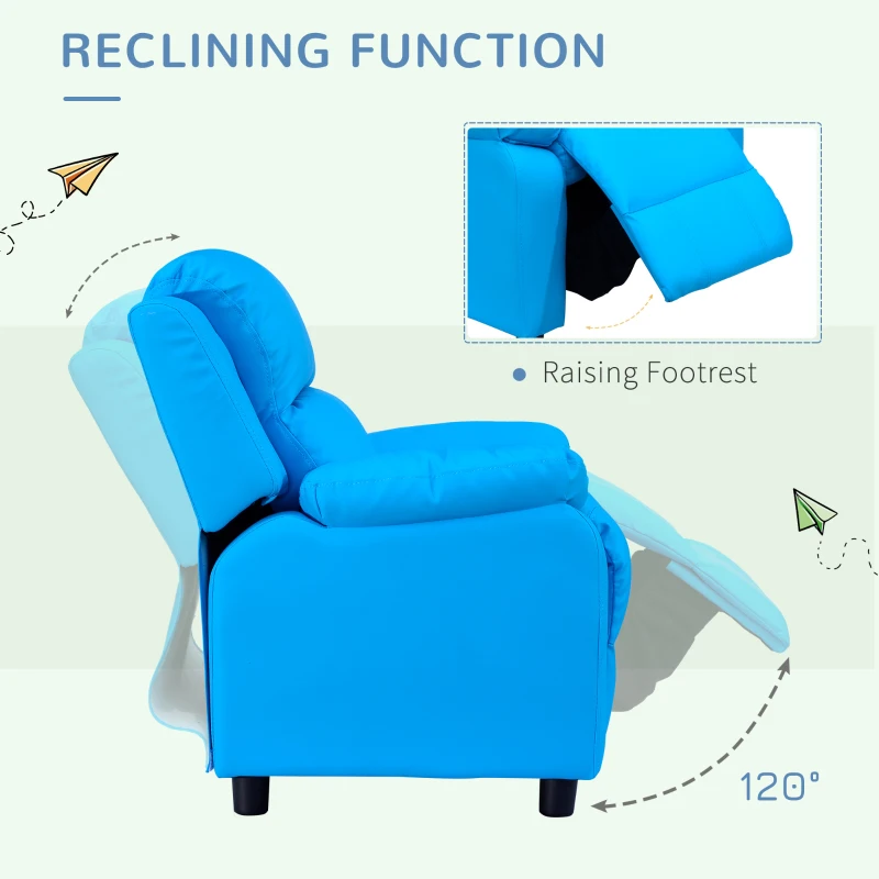 HOMCOM Childrens Recliner Armchair W/ Storage Space on Arms-Blue