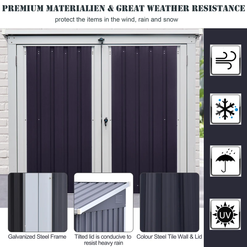 Outsunny Steel Lift-Top Double Door Lockable Bin Shed Black