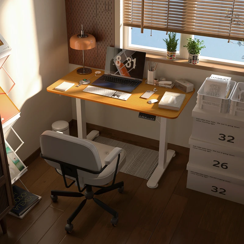 Vinsetto Zit-sta Bureau, in hoogte verstelbaar, 120x60x72-116cm, Natuur/Wit(m-2)