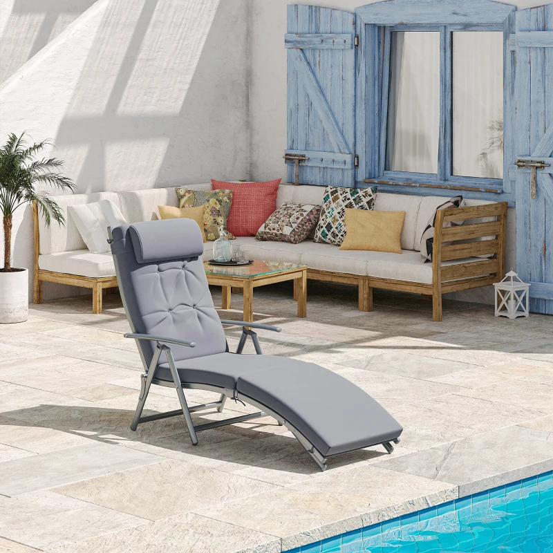 Outsunny Steel Frame Outdoor Garden Padded Sun Lounger w/ Pillow Grey