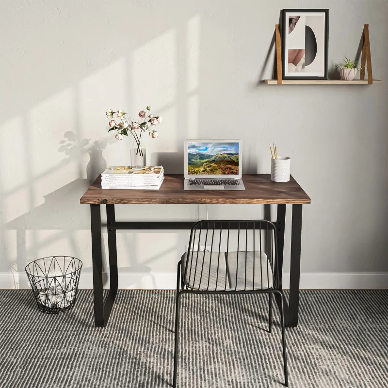 HOMCOM Industrial Writing Desk Simple Study Desk Metal Legs Home Office Workstation