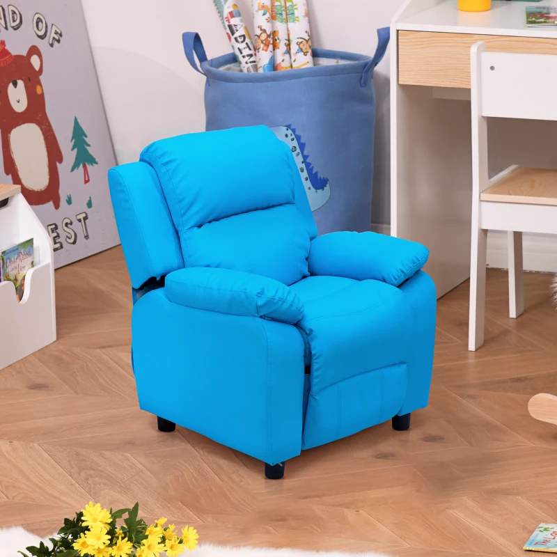HOMCOM Childrens Recliner Armchair W/ Storage Space on Arms-Blue