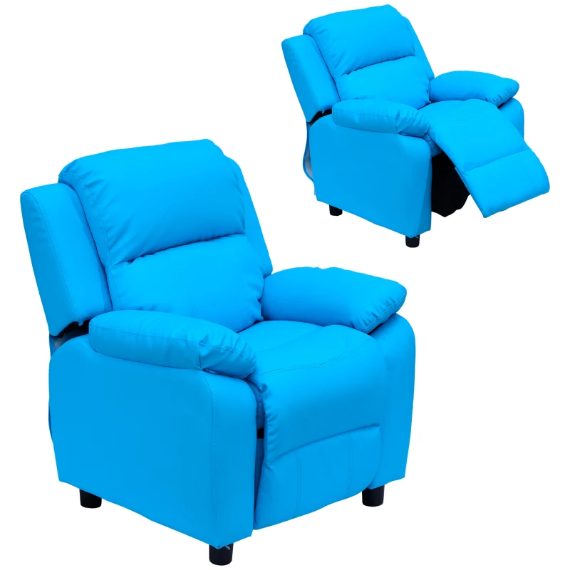 HOMCOM Childrens Recliner Armchair W/ Storage Space on Arms-Blue
