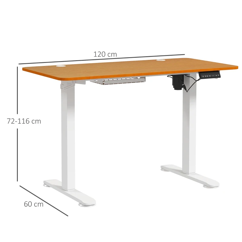 Vinsetto Zit-sta Bureau, in hoogte verstelbaar, 120x60x72-116cm, Natuur/Wit(m-3)
