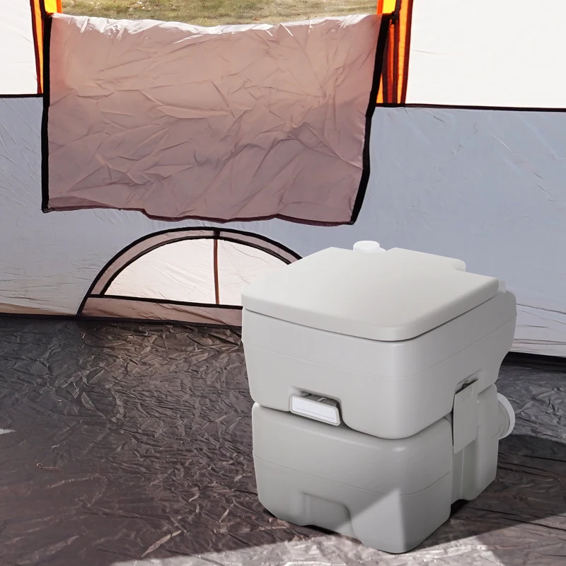 HOMCOM Sanita Portátil Sanita de 20L com Tampa para Campismo Viagem Barco Capacidade Máxima 147 kg 41,5x36,5x42 cm Cinza Claro