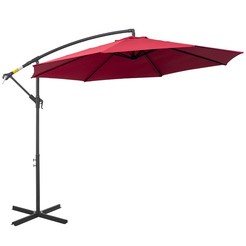 Outsunny Ampelschirm Ø300 cm neigbar Sonnenschirm mit UV-Schutz Kurbelschirm mit Ständer, Kurbelvorrichtung, Marktschirm Gartenschirm Sonnenschutz für Balkon Garten Terrasse Rot