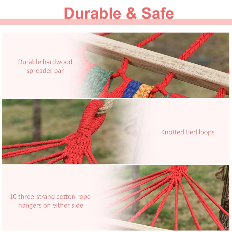 Outsunny Cotton Hammock Soft Portable Swing Sleeping with Headrest & Side Pocket - Deluxe Swing Chair for Beach, Yard, Bedroom, Patio, Porch, Indoor, Outdoor, 270 x 80 cm