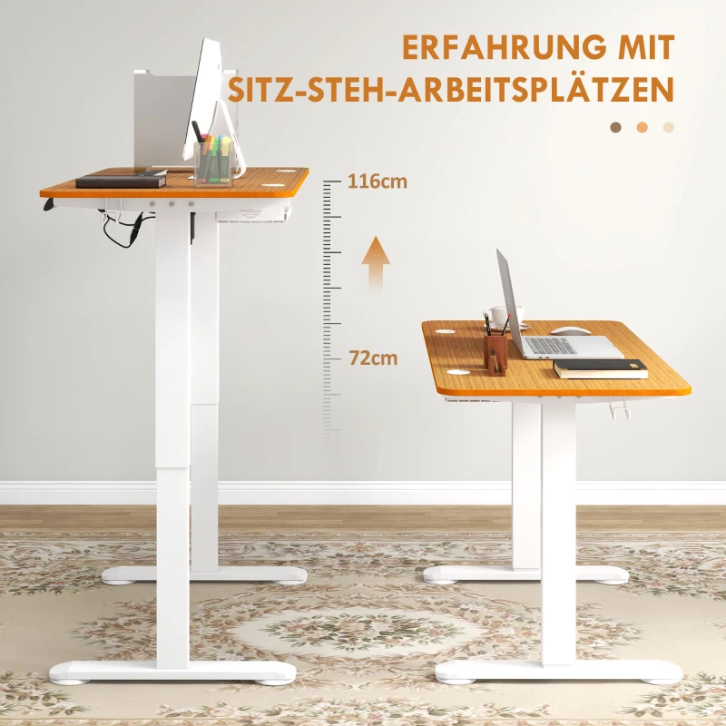 Vinsetto Zit-sta Bureau, in hoogte verstelbaar, 120x60x72-116cm, Natuur/Wit(m-4)