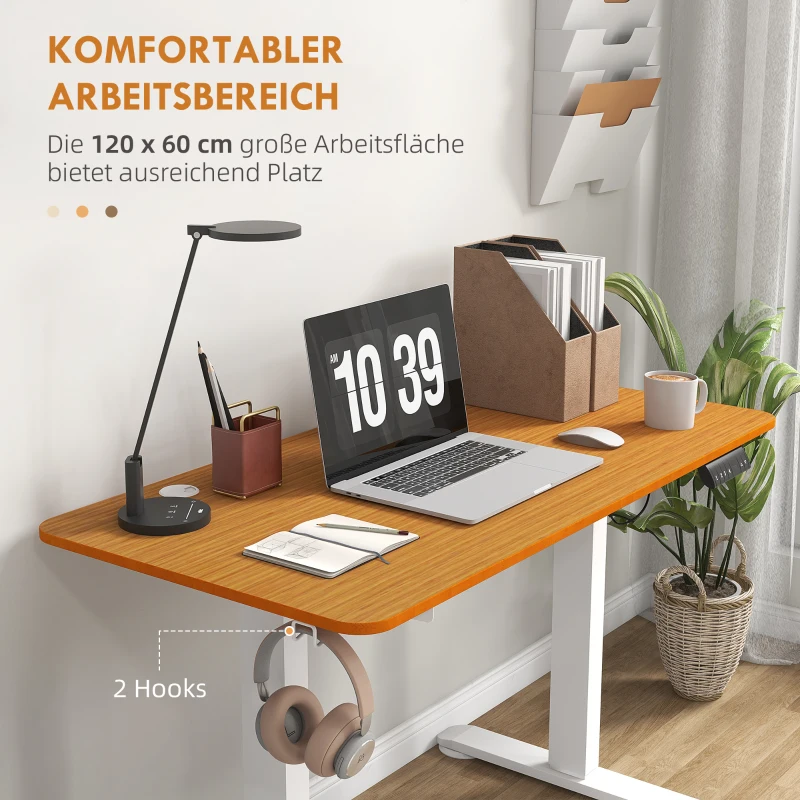 Vinsetto Zit-sta Bureau, in hoogte verstelbaar, 120x60x72-116cm, Natuur/Wit(m-7)