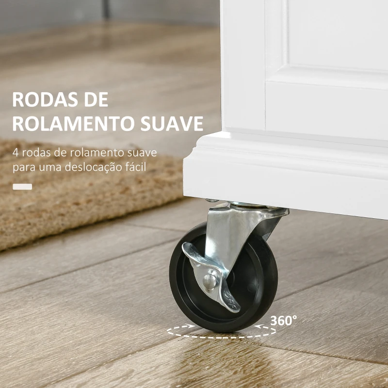 HOMCOM Ilha de Cozinha Móvel Auxiliar de Cozinha Moderno com 4 Rodas Gaveta Barra e Prateleira Ajustável 83,5x45,7x90,5 cm Branco