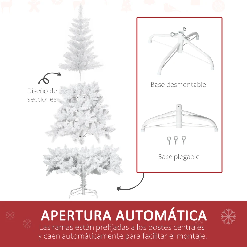 HOMCOM Árbol de Navidad Artificial 150 cm con 358 Ramas Hojas de Plástico Decoración Navideña para Interiores Blanco