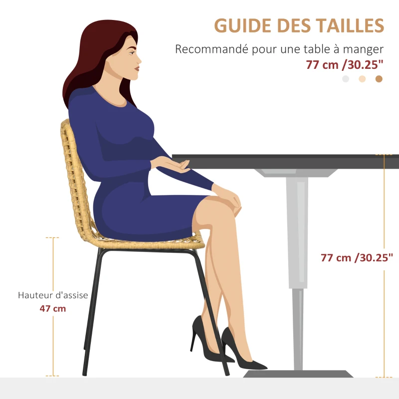HOMCOM Lot de 4 chaises de salle à manger design bohème en résine tressée et piètement métal 44 x 58 x 85 cm jaune