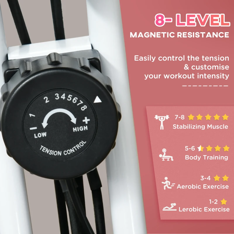 HOMCOM 2-in-1 Folding Exercise Bike with 8-Level Magnetic Resistance, Arm Resistance Band, Pulse Sensor, Pink(m-7)