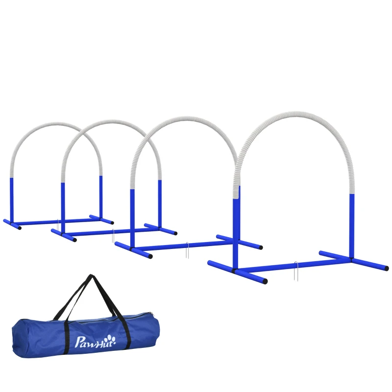 PawHut Agility-Set voor Honden, 4 Bogen, Beginner, met Draagtas, Blauw+Wit, 88 x 64 x 95 cm