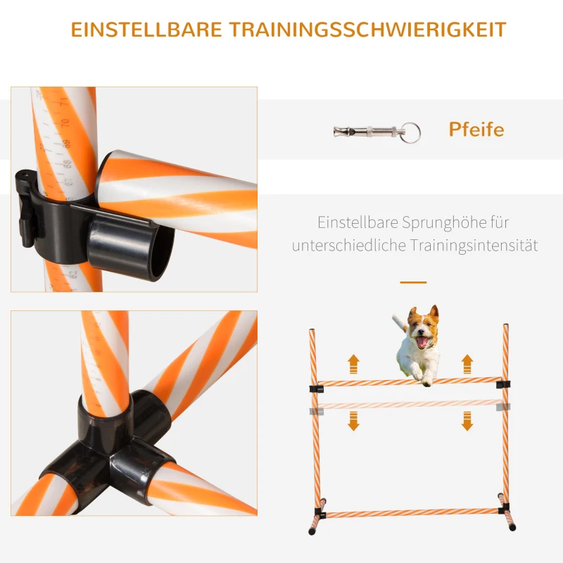 PawHut Agility Set voor Honden, 6-delig Agility-Trainingsset met Sprongstangen, Fluitje, Hondentraining Accessoires met Draagtas, voor Park, Tuin, Oranje